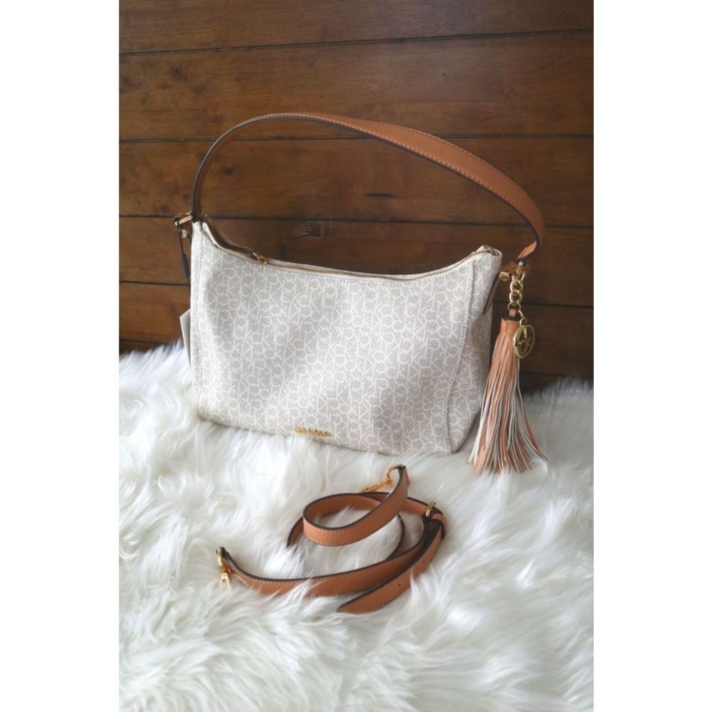 Calvin Klein monogram tassel boho medium bag